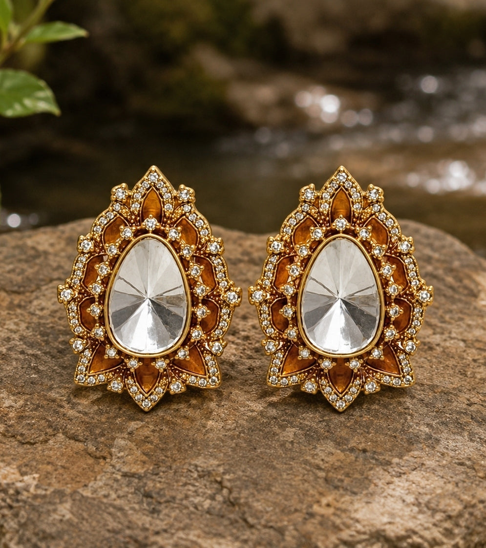 Gold Plated Polki Floral Stud