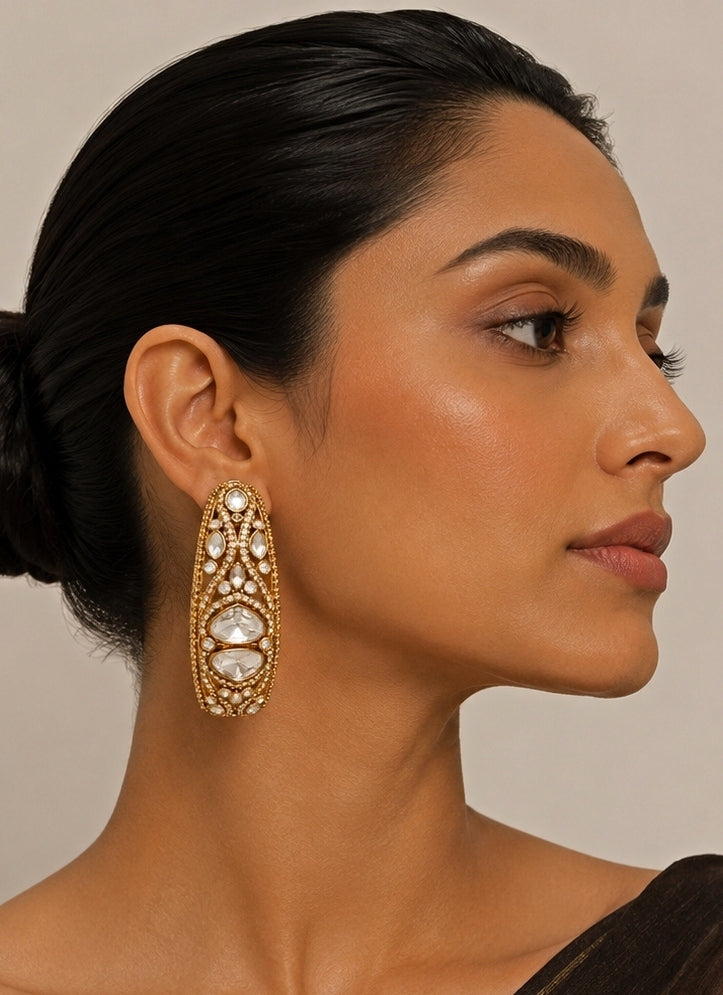 Gold Polki Drop Earrings