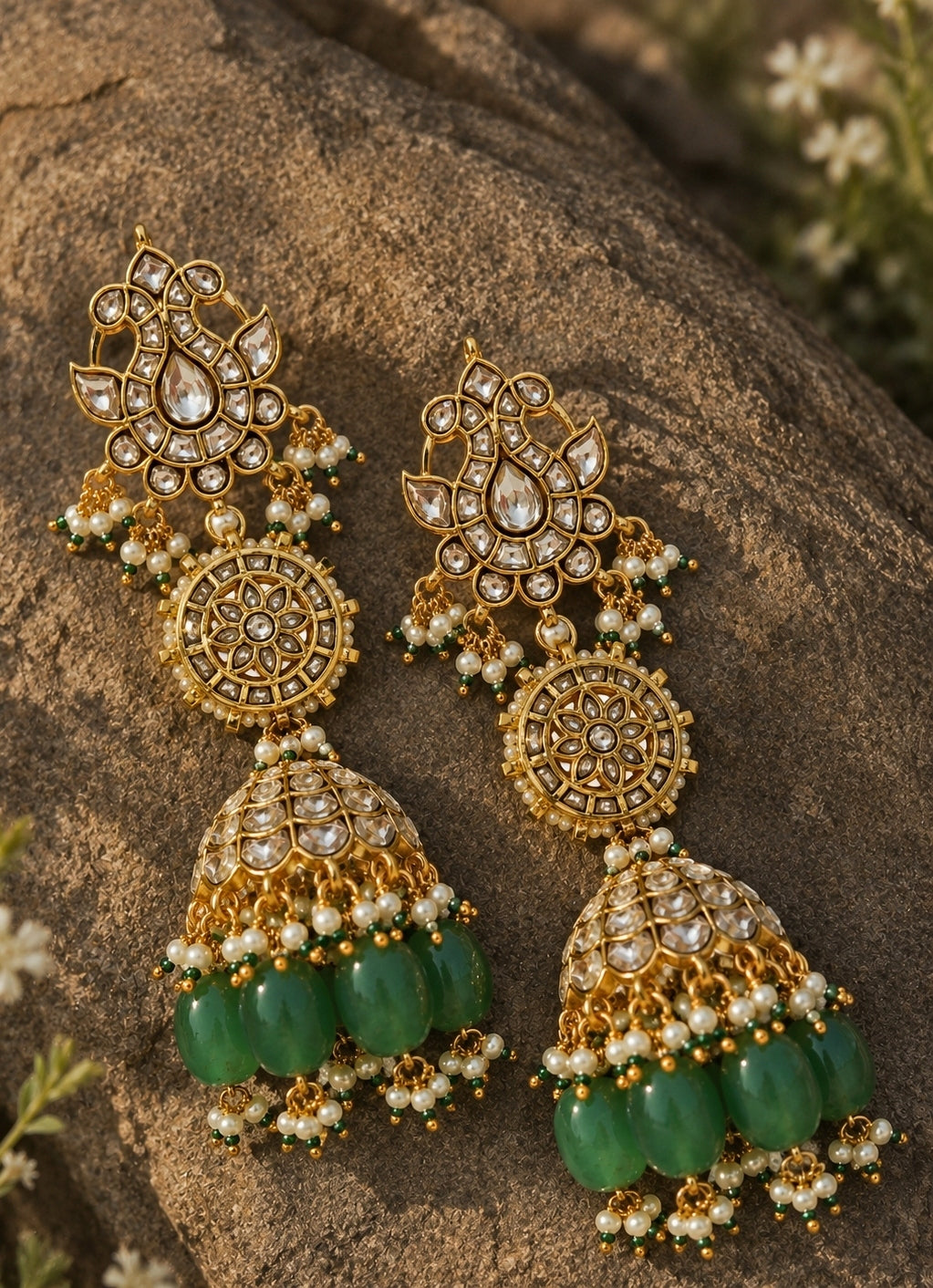 Emerald Green Polki Jhumka
