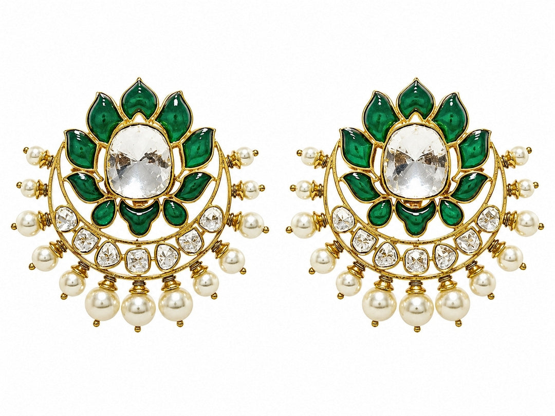 Emerald Green Floral Polki Earrings