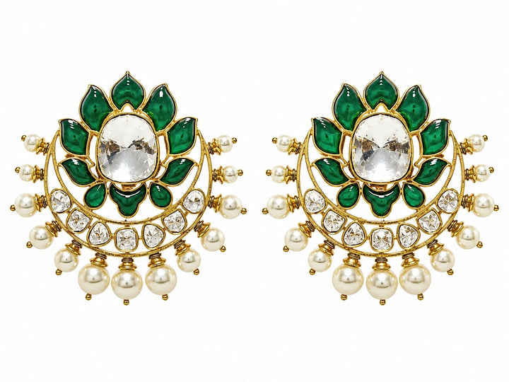 Emerald Green Floral Polki Earrings