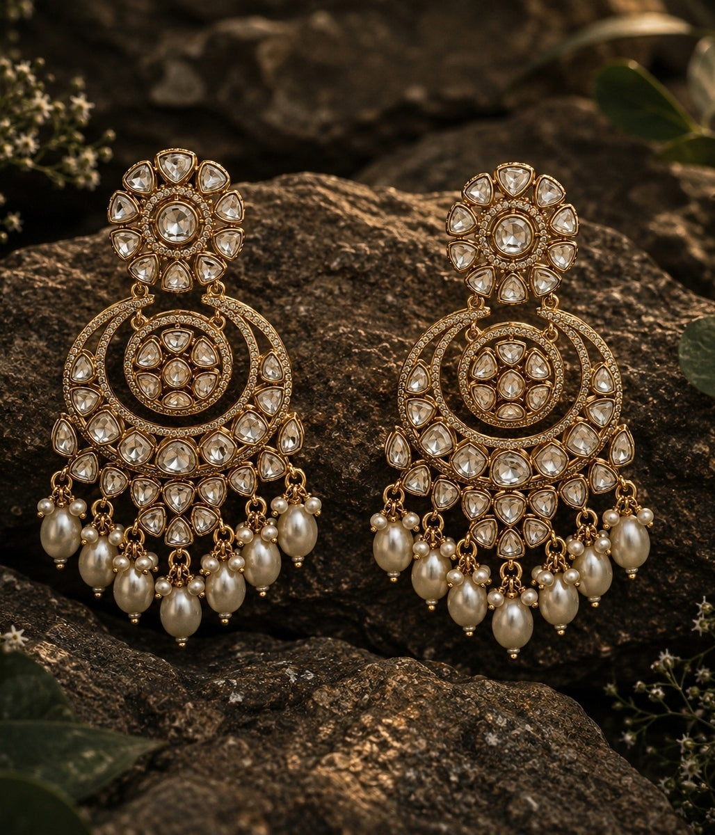 Gold Plated Pearl Chandbaali