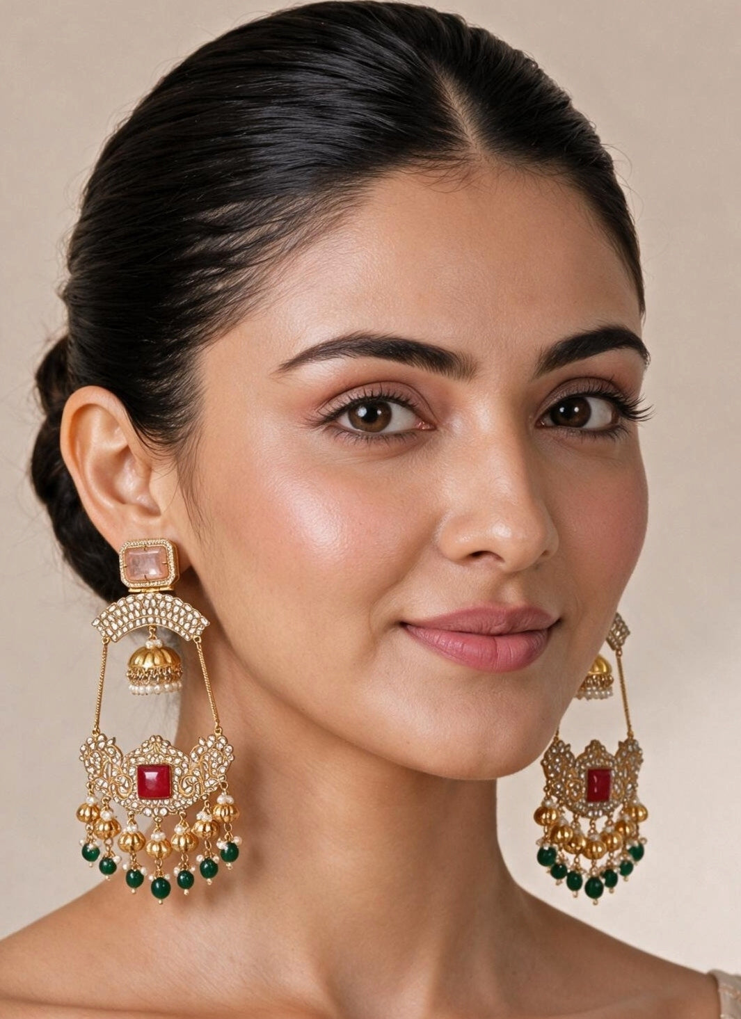 Gold Plated Multicolor Statement Kundan Jhumka