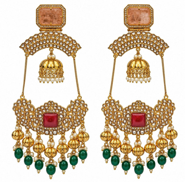 Gold Plated Multicolor Statement Kundan Jhumka