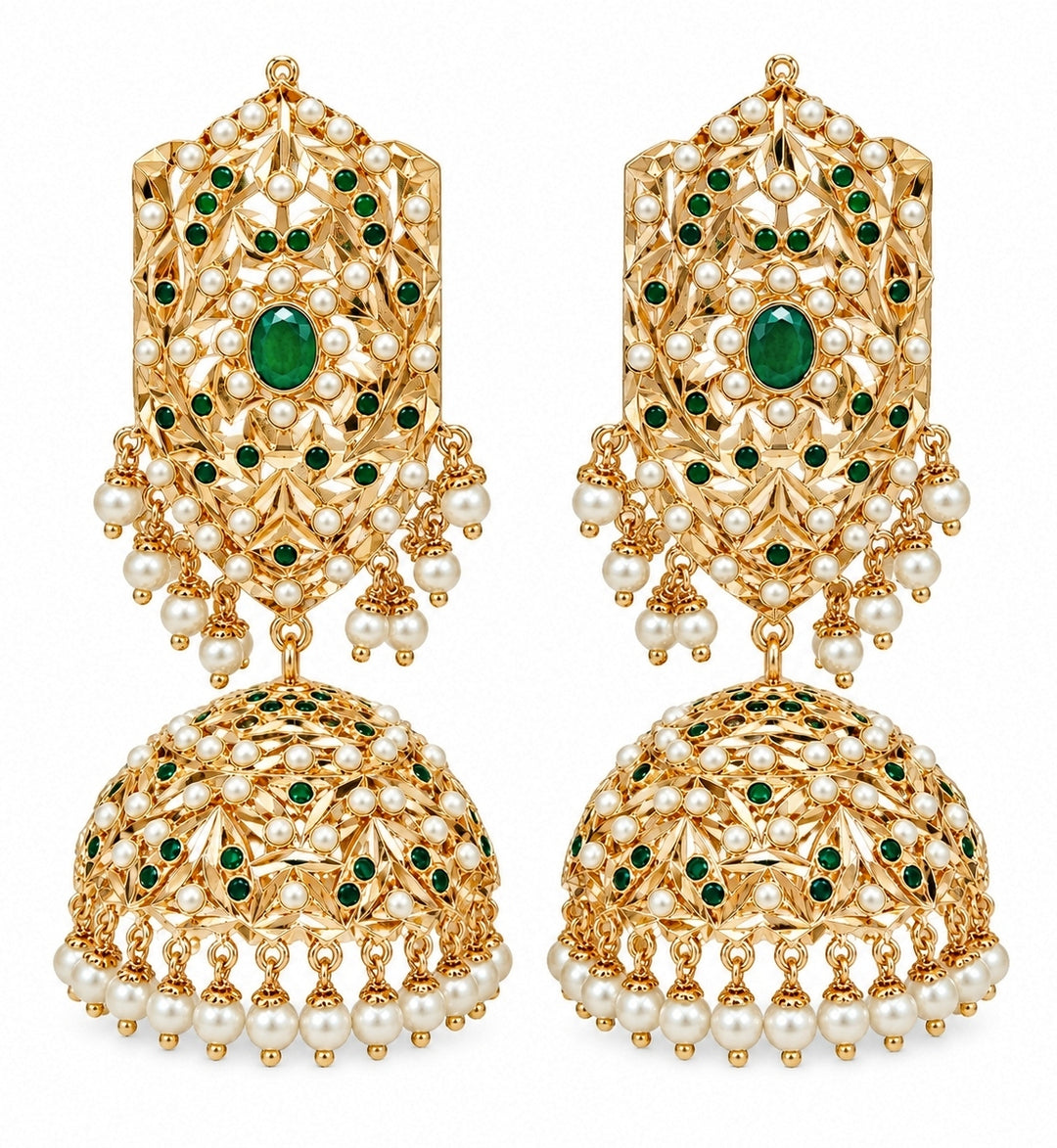 Emerald Green Jadau Pearl Jhumka