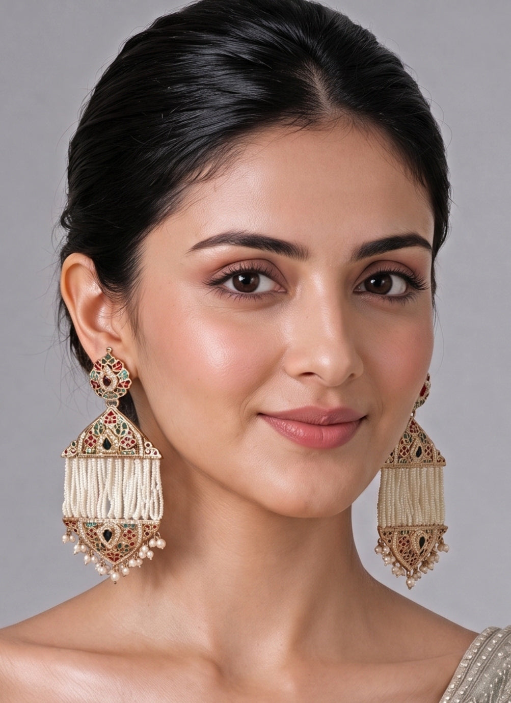 Multicolour Jadau Pearl Tassel Earrings