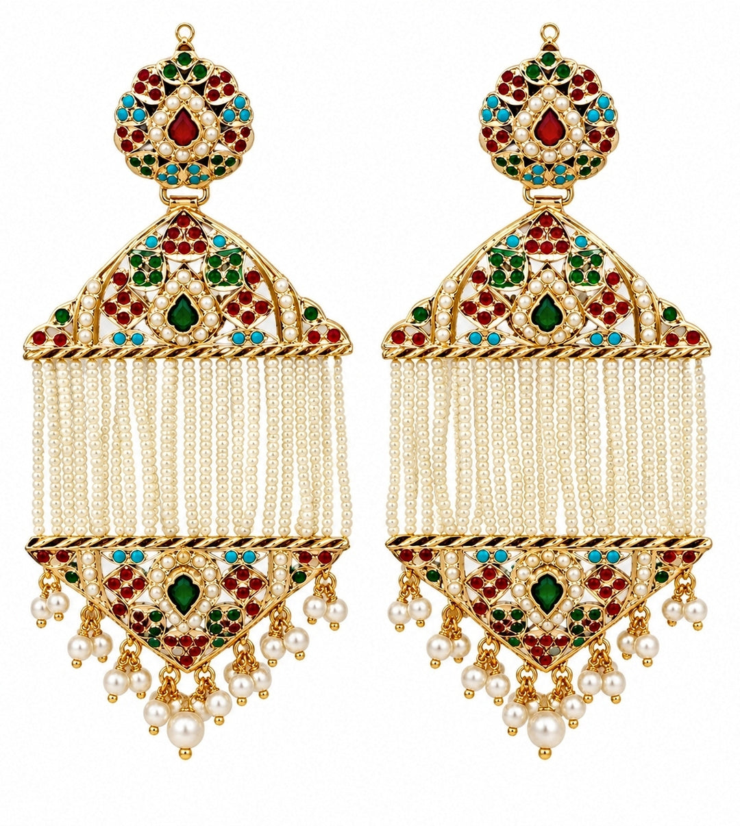 Multicolour Jadau Pearl Tassel Earrings