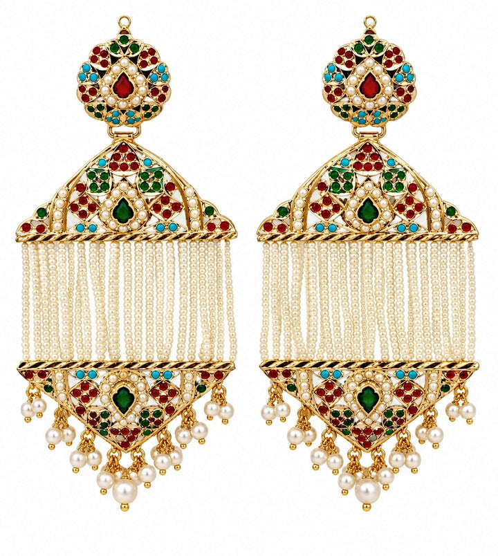 Multicolour Jadau Pearl Tassel Earrings