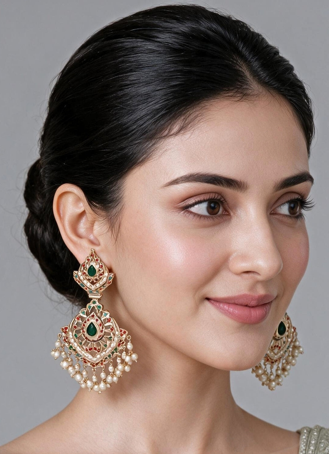 Multicolour Jadau Pearl Drop Earrings
