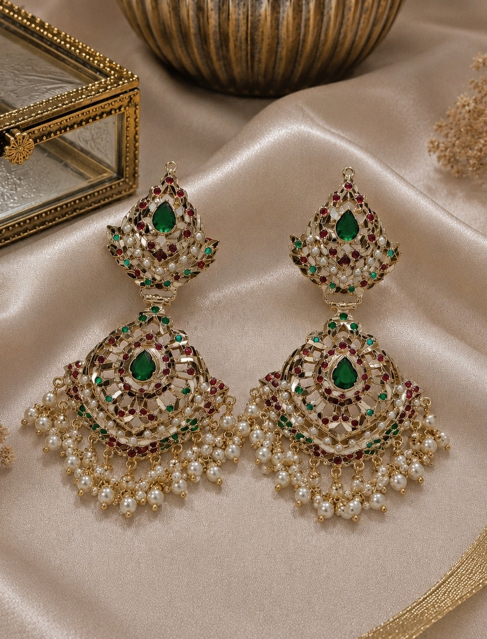 Multicolour Jadau Pearl Drop Earrings