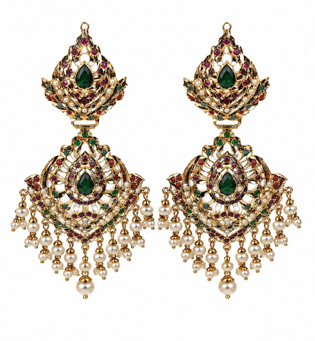 Multicolour Jadau Pearl Drop Earrings