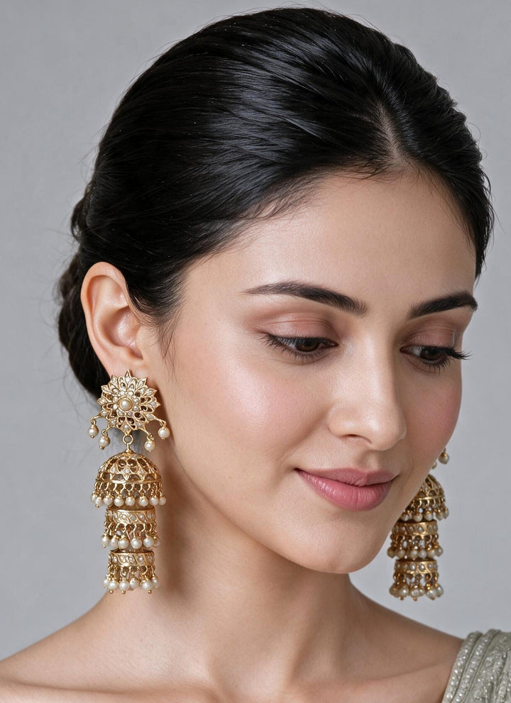 Three-Layer Jadau Pearl Jhumka