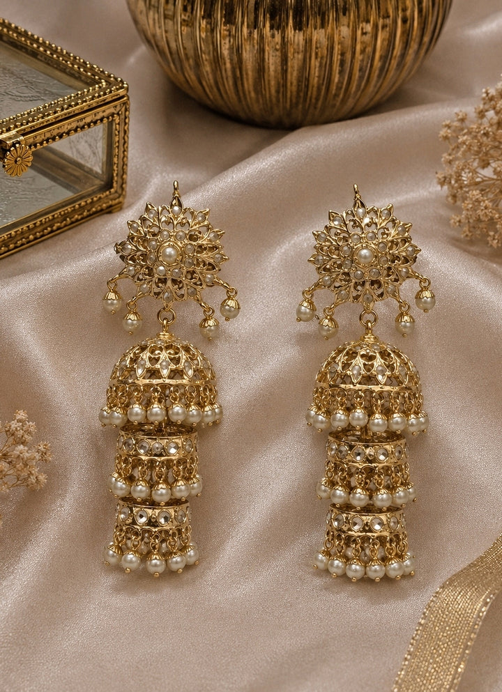 Three-Layer Jadau Pearl Jhumka