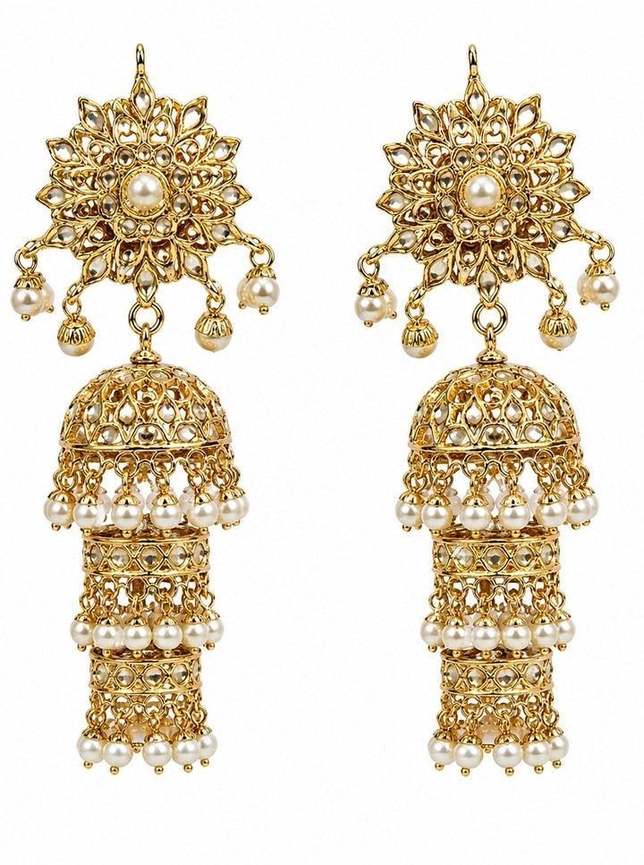 Three-Layer Jadau Pearl Jhumka