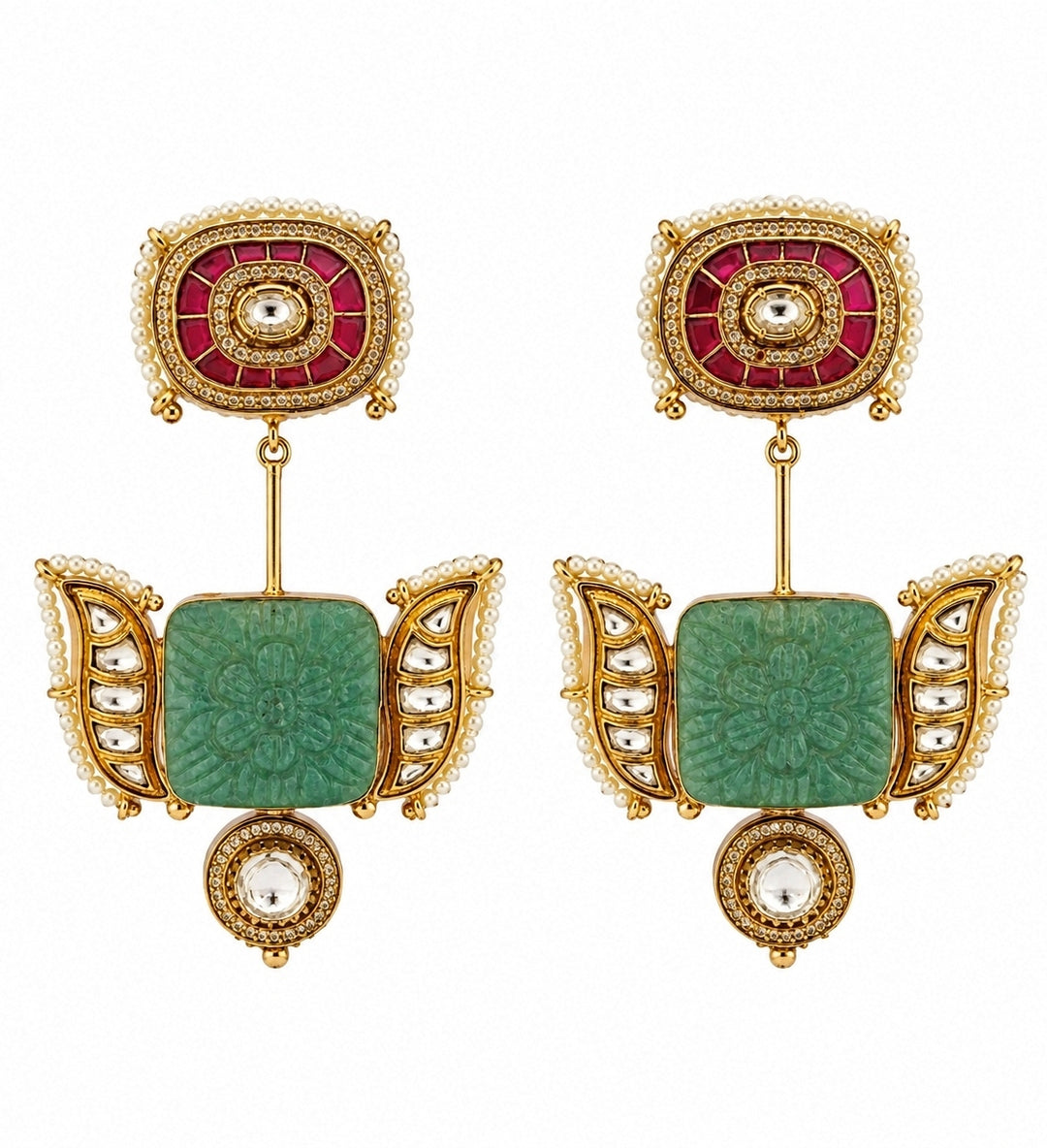 Sage Green Kundan Statement Earrings