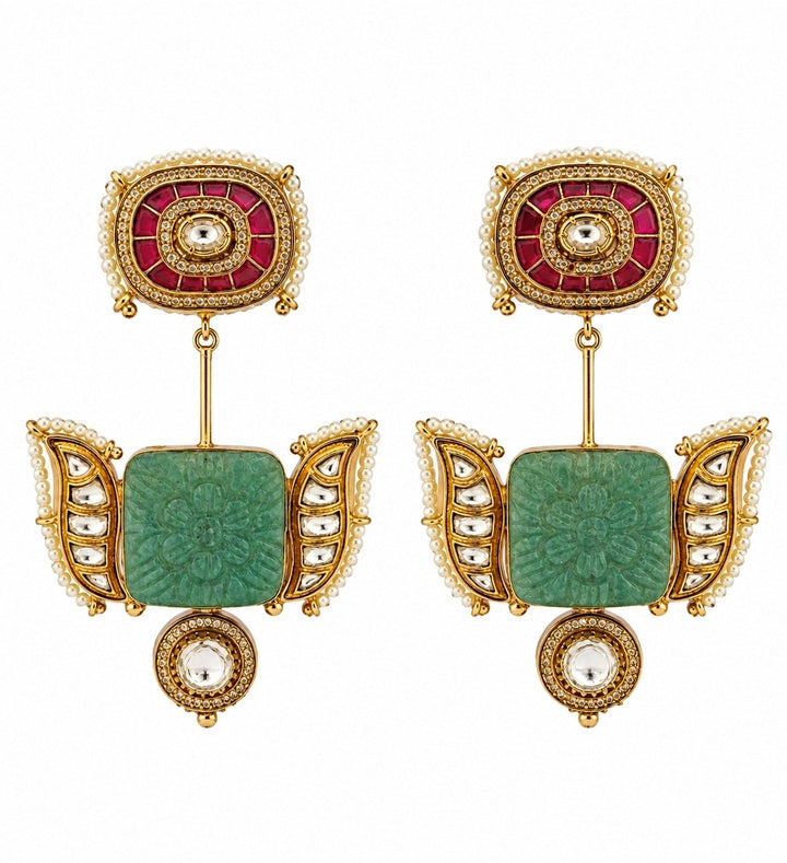 Sage Green Kundan Statement Earrings