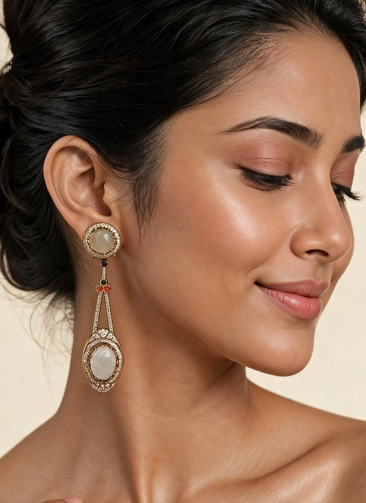 Ivory Dual Stone Drop Earrings