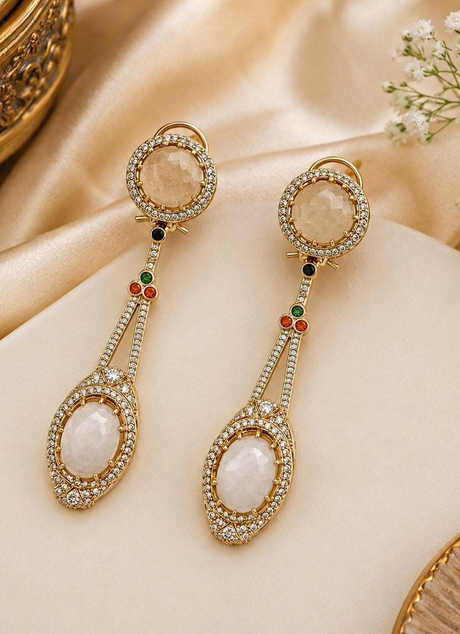 Ivory Dual Stone Drop Earrings