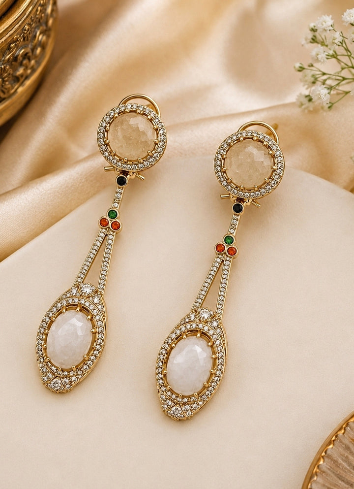 Ivory Dual Stone Drop Earrings