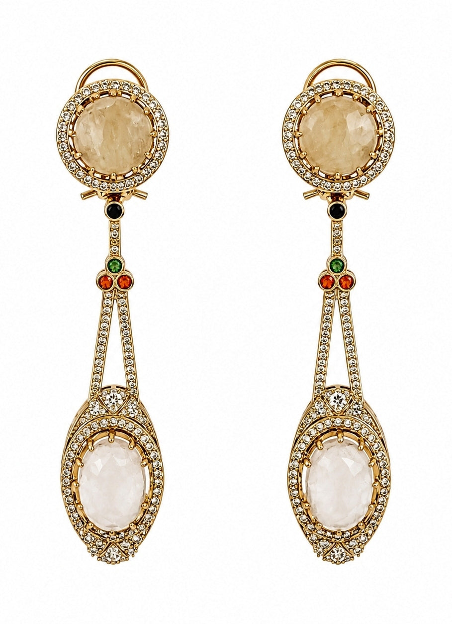 Ivory Dual Stone Drop Earrings