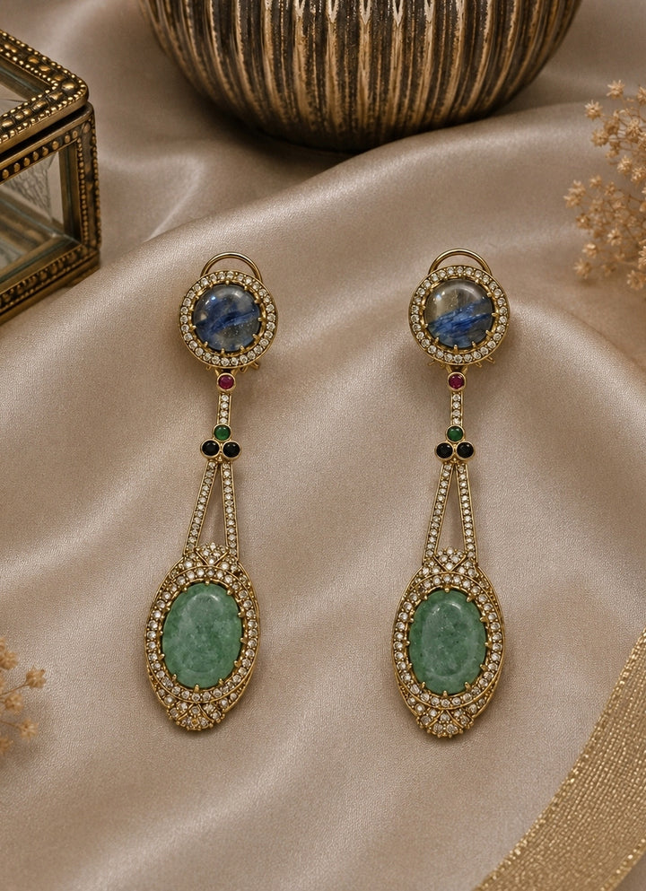 Blue &amp; Jade Green Stone Drop Earrings