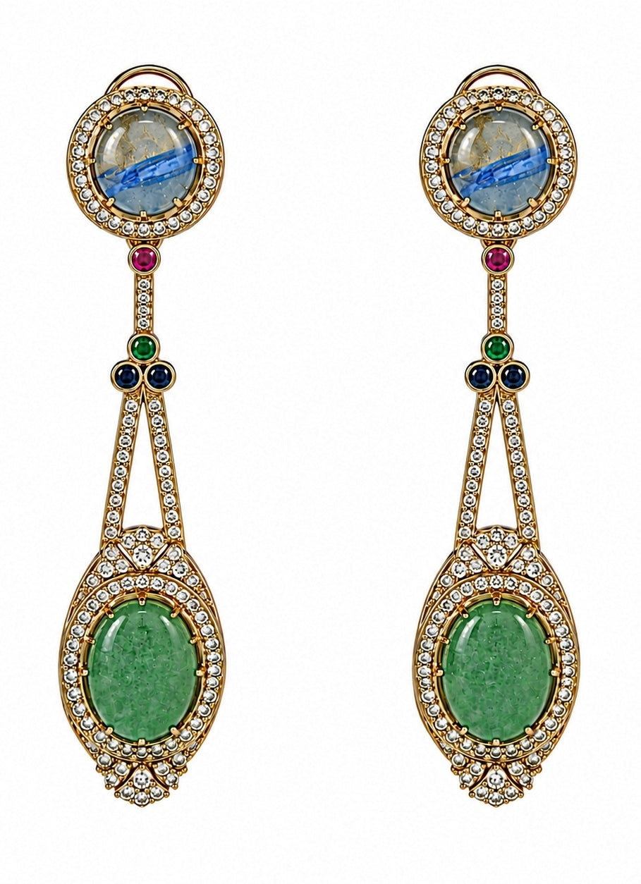Blue &amp; Jade Green Stone Drop Earrings