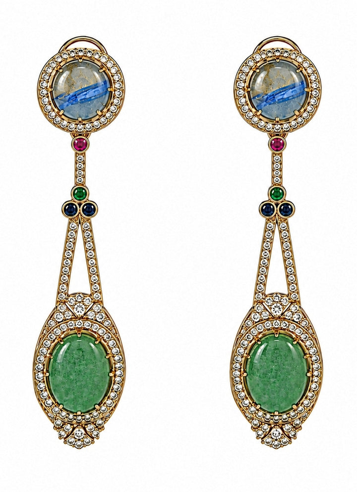 Blue &amp; Jade Green Stone Drop Earrings