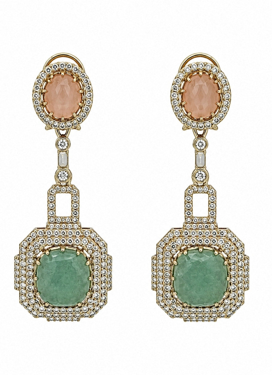 Blush Pink &amp; Sage Green Stone Statement Earrings
