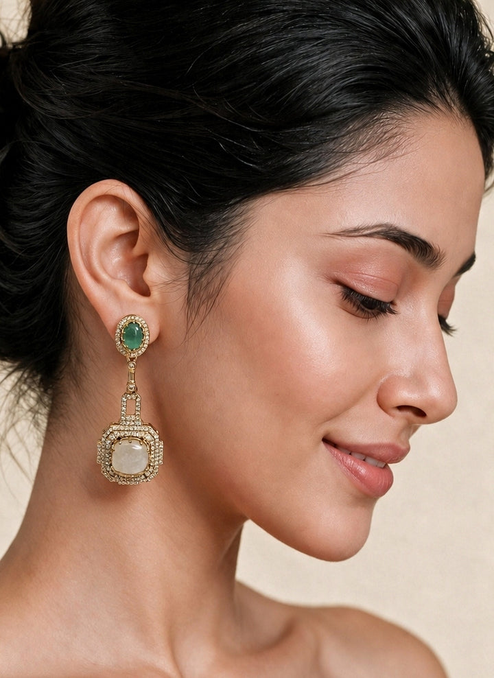 Emerald Green &amp; Ivory Drop Earrings