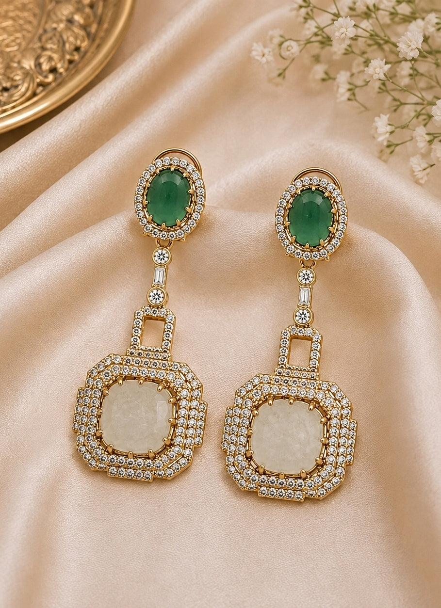 Emerald Green &amp; Ivory Drop Earrings