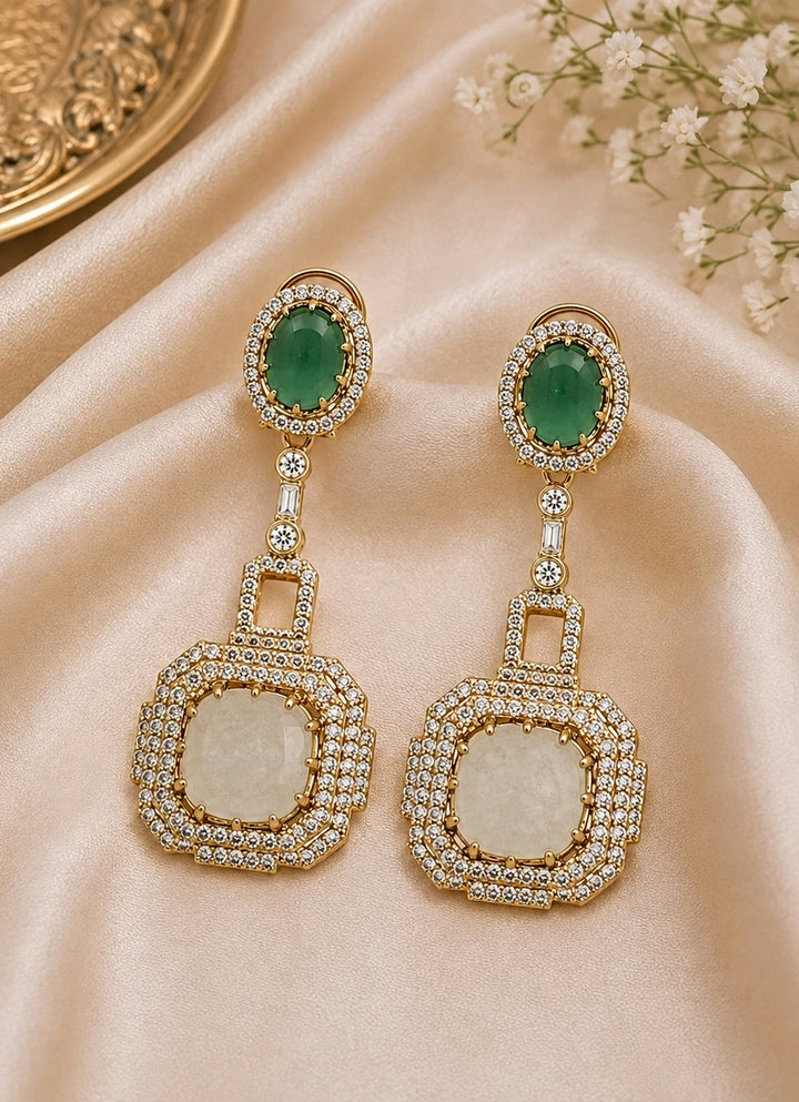 Emerald Green &amp; Ivory Drop Earrings