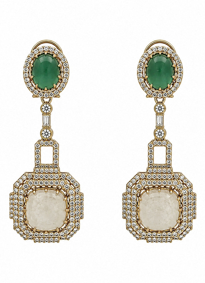 Emerald Green &amp; Ivory Drop Earrings