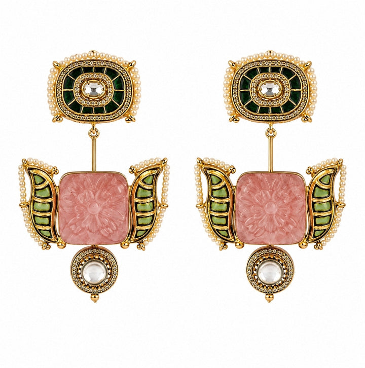 Blush Pink &amp; Emerald Green Statement Earrings