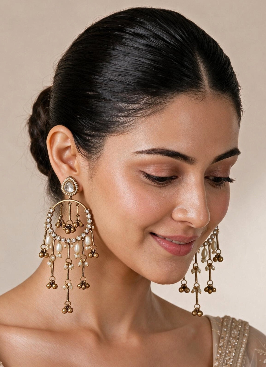 Gold Plated Kundan Tassel Chandbaali