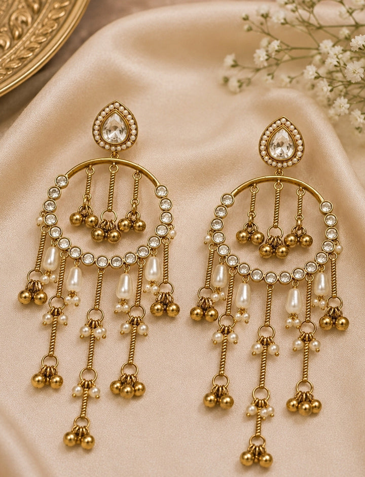 Gold Plated Kundan Tassel Chandbaali