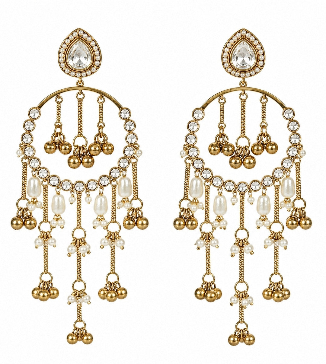 Gold Plated Kundan Tassel Chandbaali