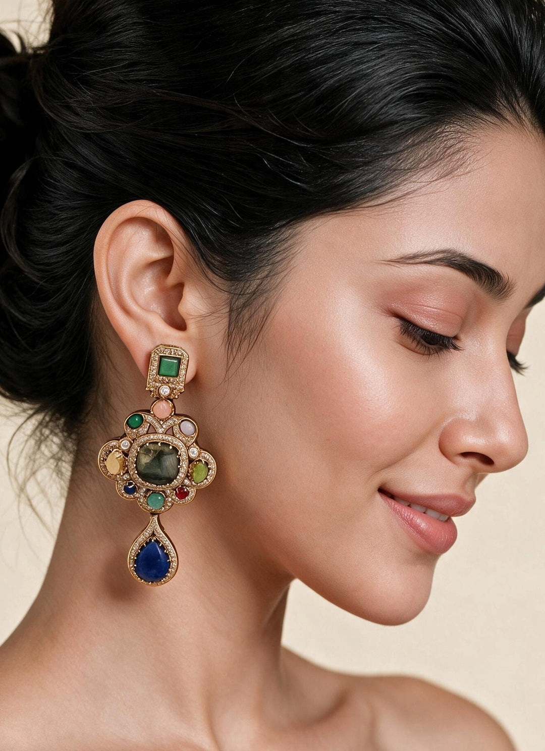 Multicolour Stone Statement Drop Earrings