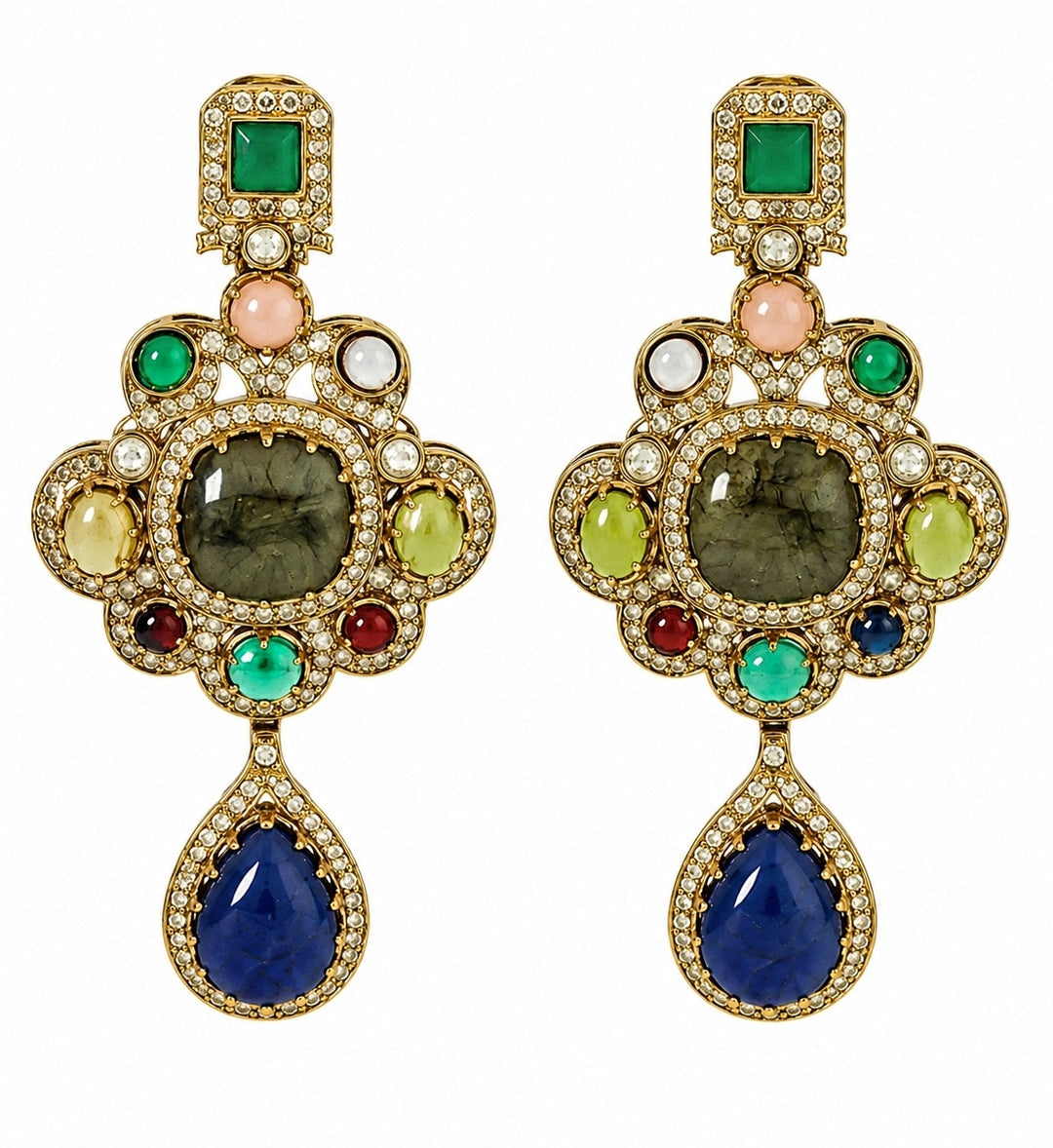 Multicolour Stone Statement Drop Earrings