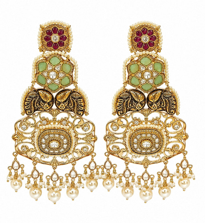 Multicolour Kundan Pearl Statement Earrings