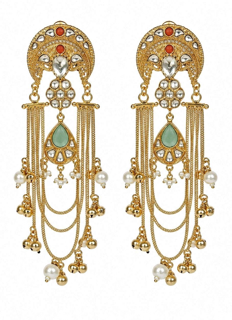 Sage Green Chain Drop Kundan Earrings