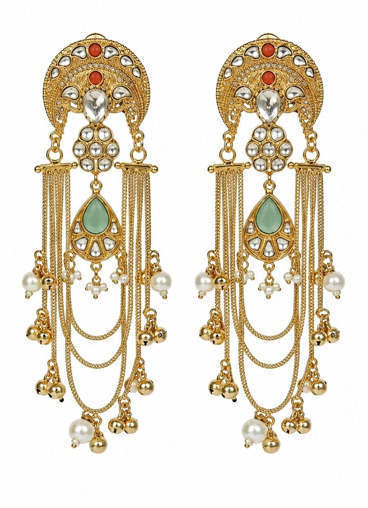 Sage Green Chain Drop Kundan Earrings