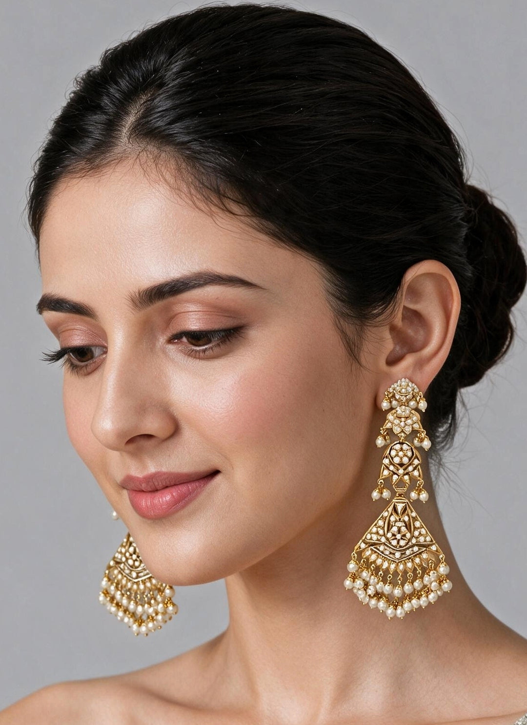Gold Plated Jadau Pearl Geometric Earrings
