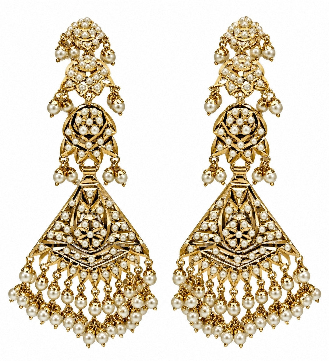 Gold Plated Jadau Pearl Geometric Earrings