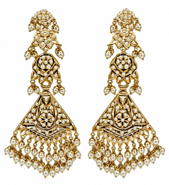 Gold Plated Jadau Pearl Geometric Earrings