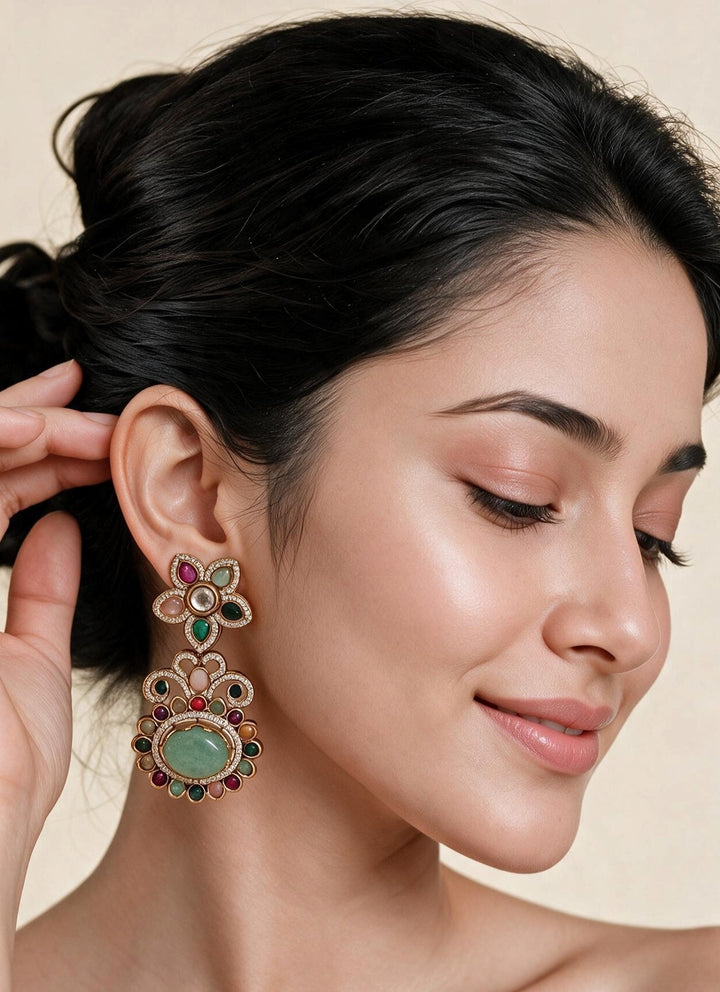 Multicolour Stone Floral Statement Earrings