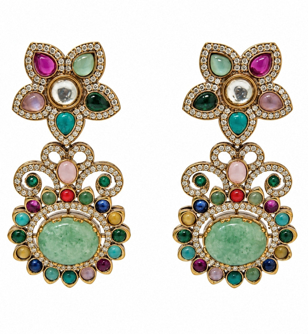 Multicolour Stone Floral Statement Earrings