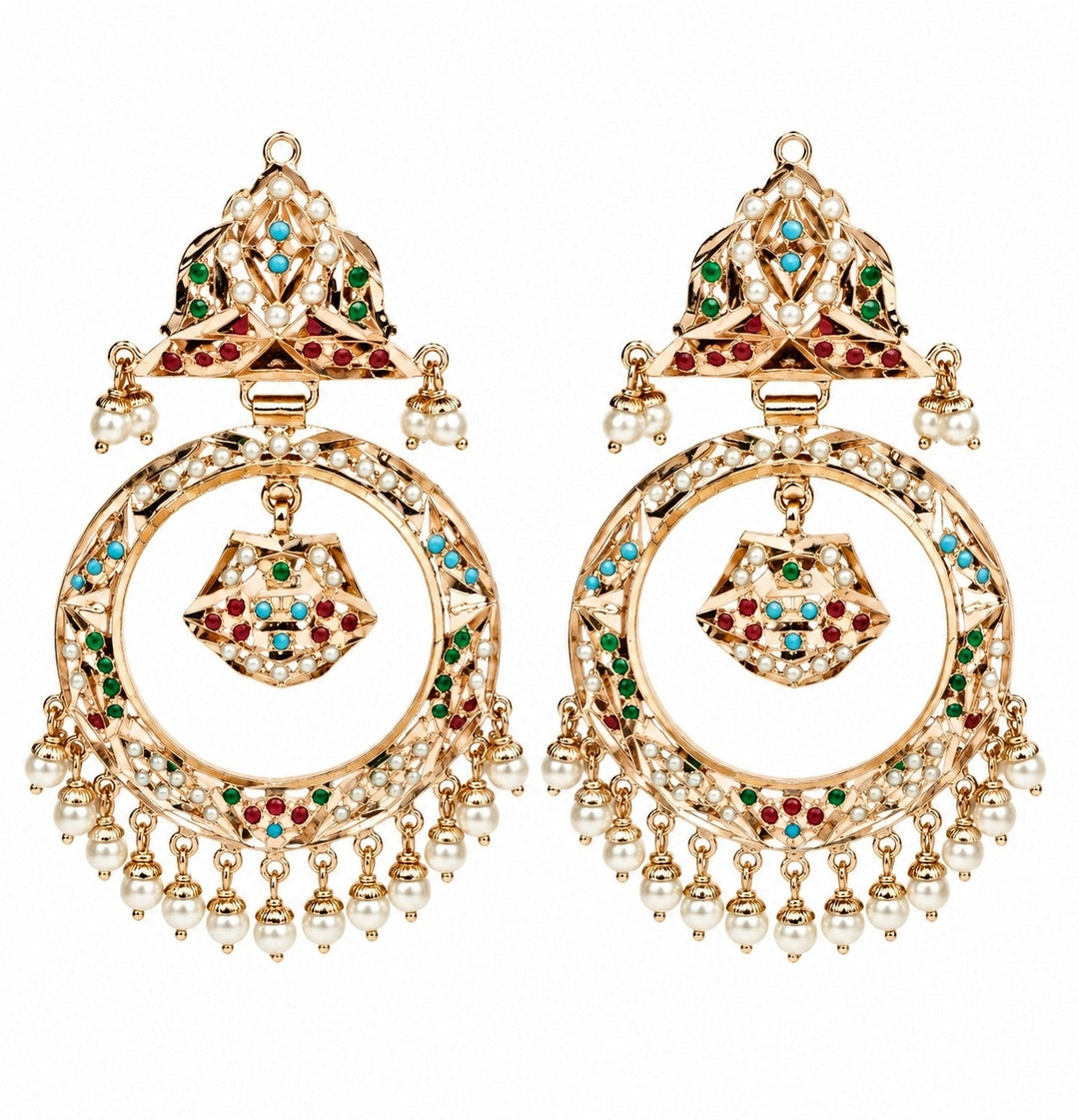 Multicolour Jadau Pearl Hoop Earrings
