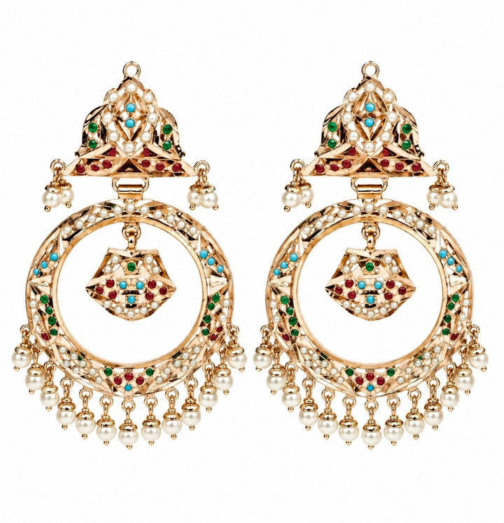 Multicolour Jadau Pearl Hoop Earrings