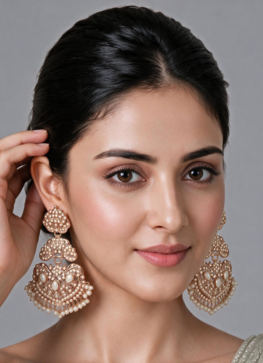 Gold Jadau Pearl Embellished Earrings
