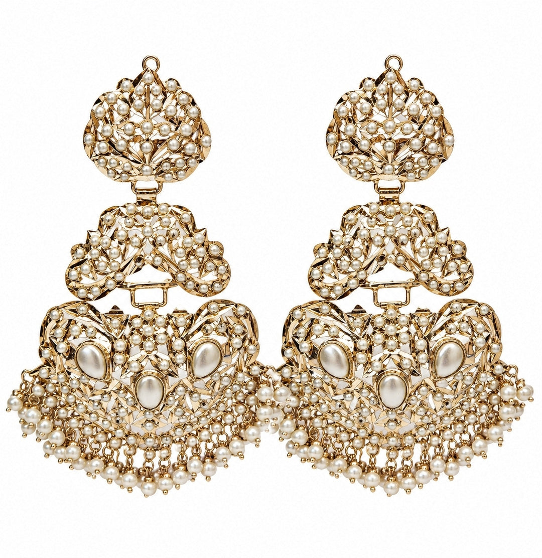 Gold Jadau Pearl Embellished Earrings